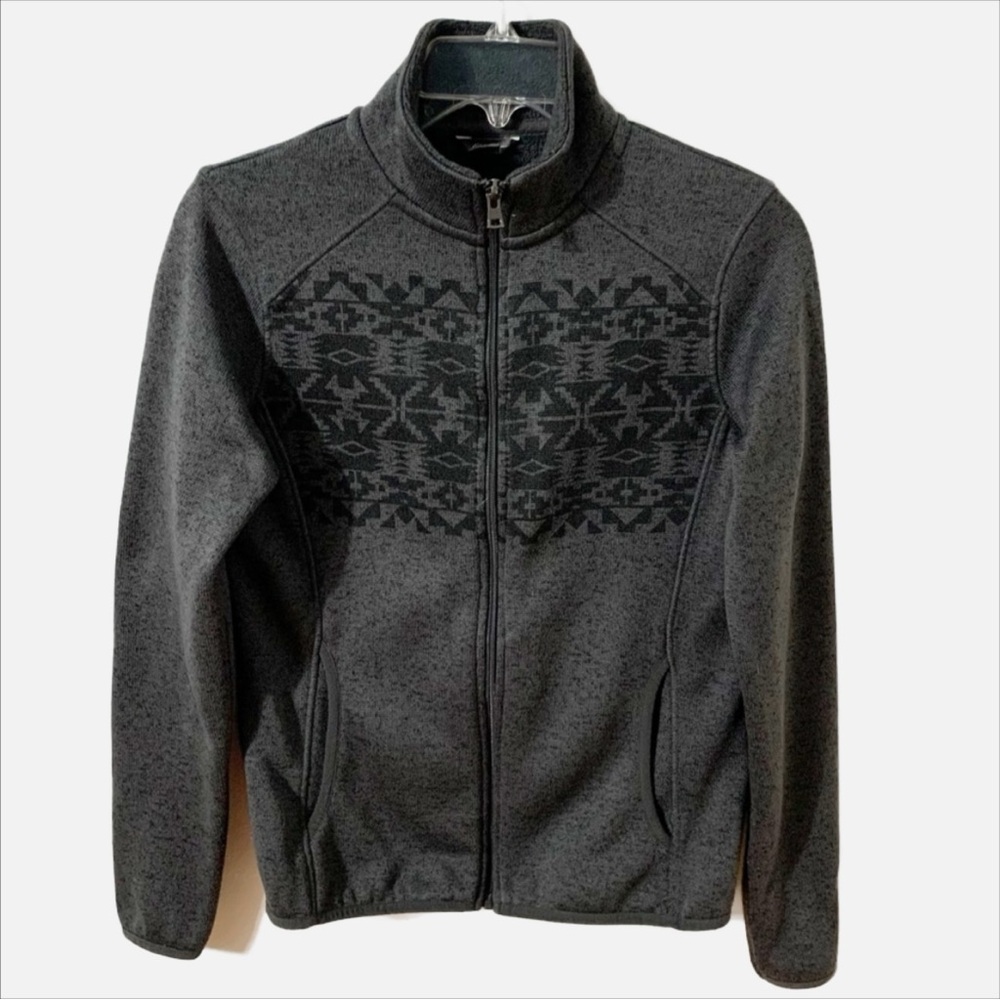 Eddie Bauer Front Zip Knit Jacket with Aztec Print Mock Turtleneck Side Pockets